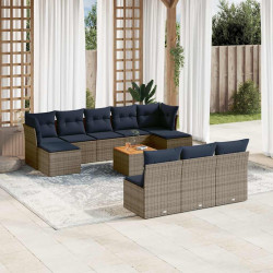 Conjunto de sofá de jardim com 11 peças e almofadas em rattan sintético cinza