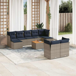 Conjunto de sofá de jardim com 10 peças e almofadas em rattan sintético cinza