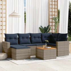 Conjunto de sofá de jardim com 7 peças e almofadas em rattan sintético cinza