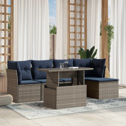 Conjunto de sofá de jardim com 6 peças e almofadas em rattan sintético cinza