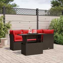 Conjunto de sofá de jardim de 5 peças com almofadas em rattan sintético marrom