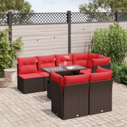 Conjunto de sofá de jardim com 8 peças e almofadas em rattan sintético marrom