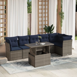Conjunto de sofá de jardim com 7 peças e almofadas em rattan sintético cinza