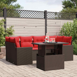 Conjunto de sofá de jardim com 7 peças e almofadas em rattan sintético marrom