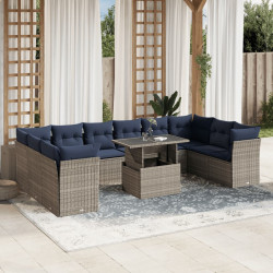 Conjunto de sofá de jardim com 11 peças e almofadas em rattan sintético cinza