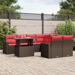 Conjunto de sofá de jardim com 9 peças e almofadas em rattan sintético marrom
