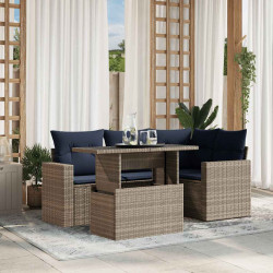 Conjunto de sofá de jardim de 5 peças com almofadas em rattan sintético cinza