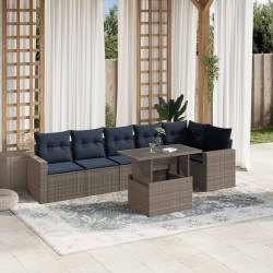 Conjunto de sofá de jardim com 7 peças e almofadas em rattan sintético cinza