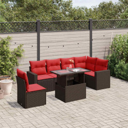 Conjunto de sofá de jardim com 7 peças e almofadas em rattan sintético marrom