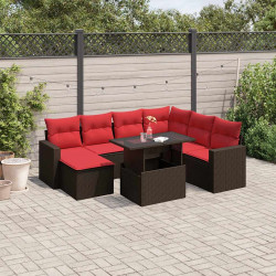 Conjunto de sofá de jardim com 8 peças e almofadas em rattan sintético marrom