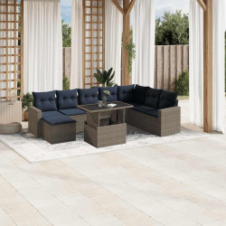 Conjunto de sofá de jardim de 9 peças com almofadas em rattan sintético cinza