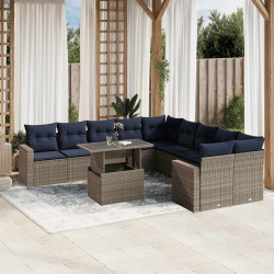 Conjunto de sofá de jardim com 11 peças e almofadas em rattan sintético cinza