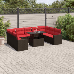 Conjunto de sofá de jardim com 10 peças e almofadas em rattan sintético marrom