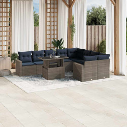 Conjunto de sofá de jardim com 10 peças e almofadas em rattan sintético cinza