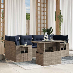 Conjunto de sofá de jardim com 7 peças e almofadas em rattan sintético cinza