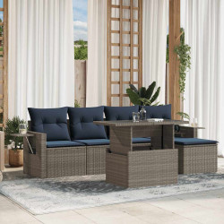 Conjunto de sofá de jardim com 6 peças e almofadas em rattan sintético cinza