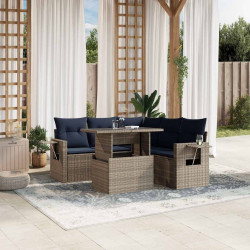 Conjunto de sofá de jardim com 6 peças e almofadas em rattan sintético cinza