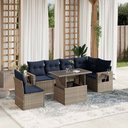 Conjunto de sofá de jardim com 7 peças e almofadas em rattan sintético cinza