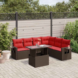 Conjunto de sofá de jardim com 7 peças e almofadas em rattan sintético marrom