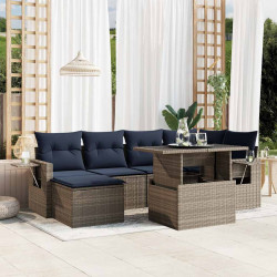Conjunto de sofá de jardim com 7 peças e almofadas em rattan sintético cinza