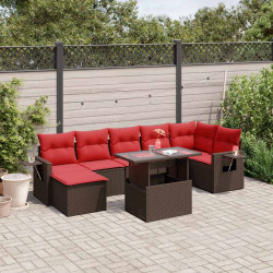 Conjunto de sofá de jardim com 8 peças e almofadas em rattan sintético marrom