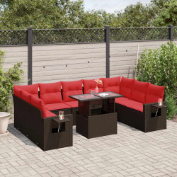 Conjunto de sofá de jardim com 10 peças e almofadas em rattan sintético marrom
