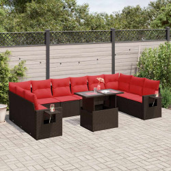 Conjunto de sofá de jardim com 11 peças e almofadas em rattan sintético marrom