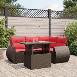 Conjunto de sofá de jardim de 5 peças com almofadas em rattan sintético marrom