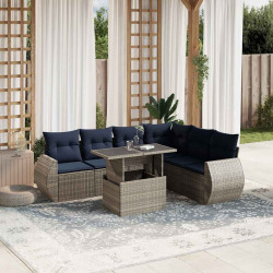 Conjunto de sofá de jardim com 7 peças e almofadas em rattan sintético cinza