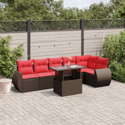 Conjunto de sofá de jardim com 7 peças e almofadas em rattan sintético marrom