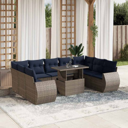 Conjunto de sofá de jardim com 10 peças e almofadas em rattan sintético cinza