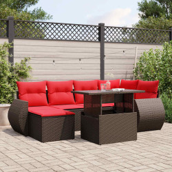 Conjunto de sofá de jardim com 7 peças e almofadas em rattan sintético marrom