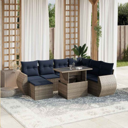 Conjunto de sofá de jardim com 8 peças e almofadas em rattan sintético cinza