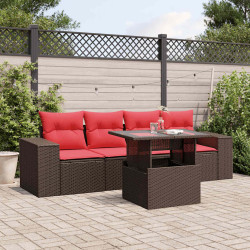 Conjunto de sofá de jardim de 5 peças com almofadas em rattan sintético marrom