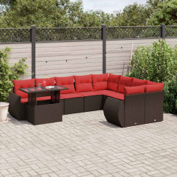 Conjunto de sofá de jardim com 10 peças e almofadas em rattan sintético marrom