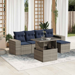 Conjunto de sofá de jardim com 6 peças e almofadas em rattan sintético cinza