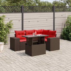 Conjunto de sofá de jardim de 5 peças com almofadas em rattan sintético marrom
