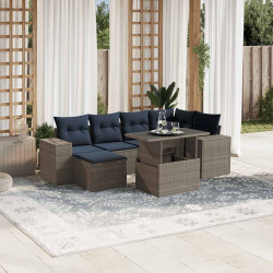 Conjunto de sofá de jardim com 7 peças e almofadas em rattan sintético cinza