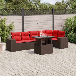 Conjunto de sofá de jardim com 7 peças e almofadas em rattan sintético marrom