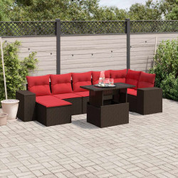 Conjunto de sofá de jardim com 8 peças e almofadas em rattan sintético marrom