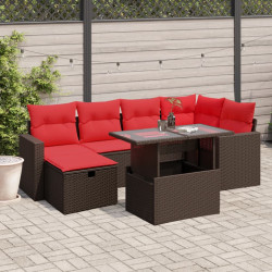 Conjunto de sofá de jardim com 7 peças e almofadas em rattan sintético marrom