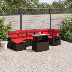 Conjunto de sofá de jardim com 8 peças e almofadas em rattan sintético marrom