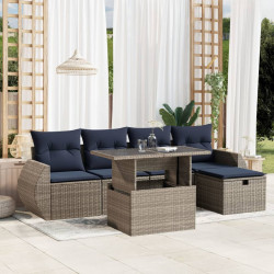 Conjunto de sofá de jardim com 6 peças e almofadas em rattan sintético cinza