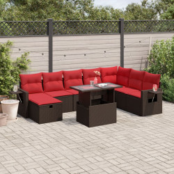 Conjunto de sofá de jardim com 9 peças e almofadas em rattan sintético marrom