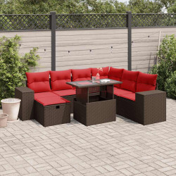 Conjunto de sofá de jardim com 8 peças e almofadas em rattan sintético marrom