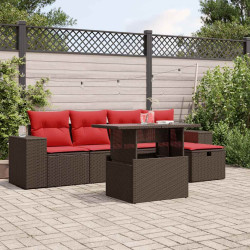 Conjunto de sofá de jardim com 6 peças e almofadas em rattan sintético marrom