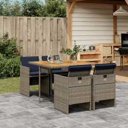 Conjunto de jantar para jardim de 5 peças com almofadas, em rattan sintético cinza