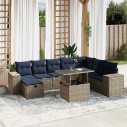 Conjunto de sofá de jardim de 9 peças com almofadas em rattan sintético cinza