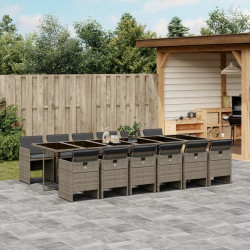 Conjunto de jantar para jardim com 13 peças e almofadas em rattan sintético cinza
