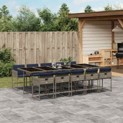 Conjunto de jantar para jardim com 11 peças e almofadas, em rattan sintético cinza